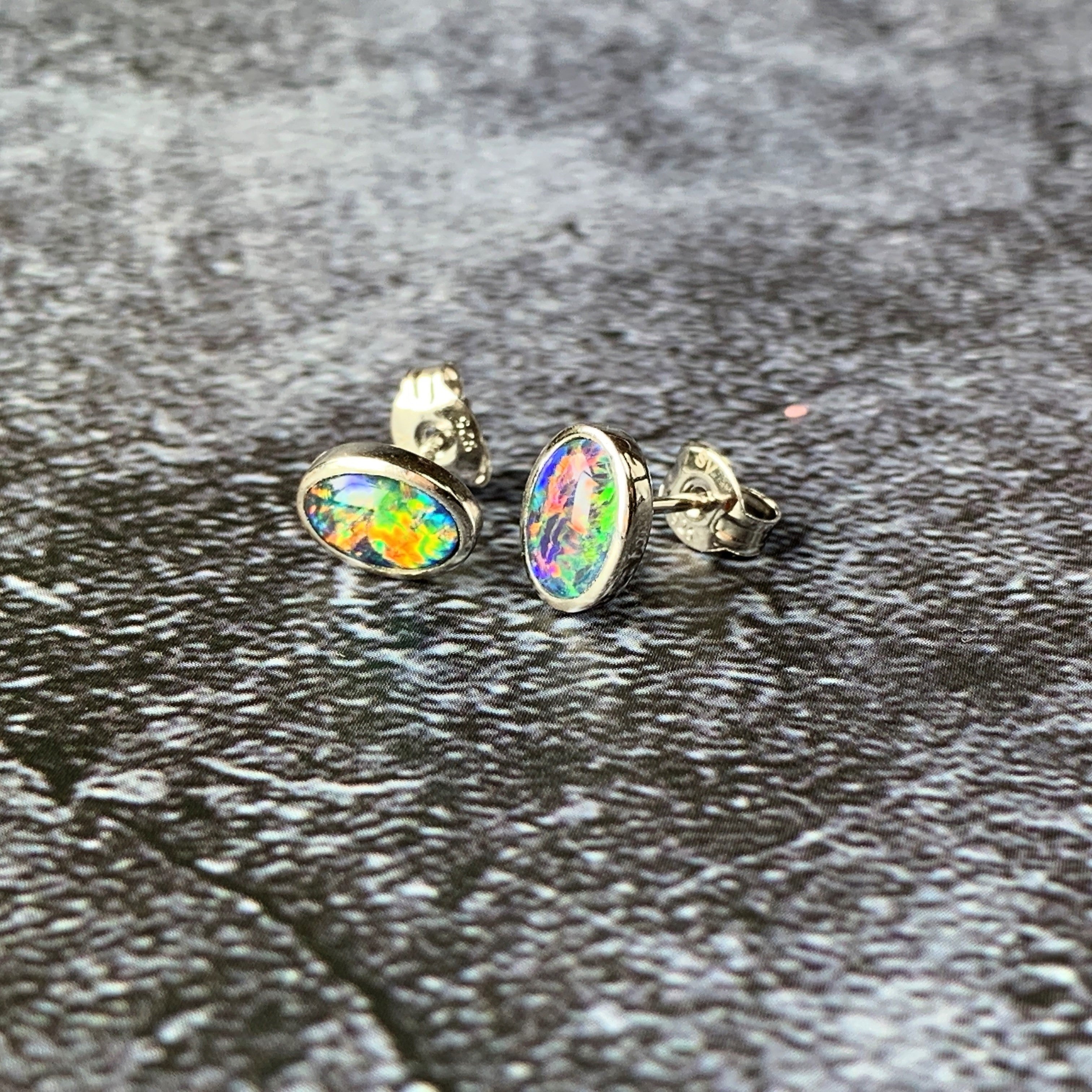 Sterling Silver 7x5mm Opal triplet studs - Masterpiece Jewellery Opal & Gems Sydney Australia | Online Shop