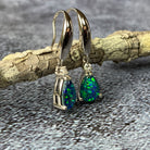 Sterling Silver 9x6mm pear shape Opal triplets dangling earrings with cubic zirconia - Masterpiece Jewellery Opal & Gems Sydney Australia | Online Shop
