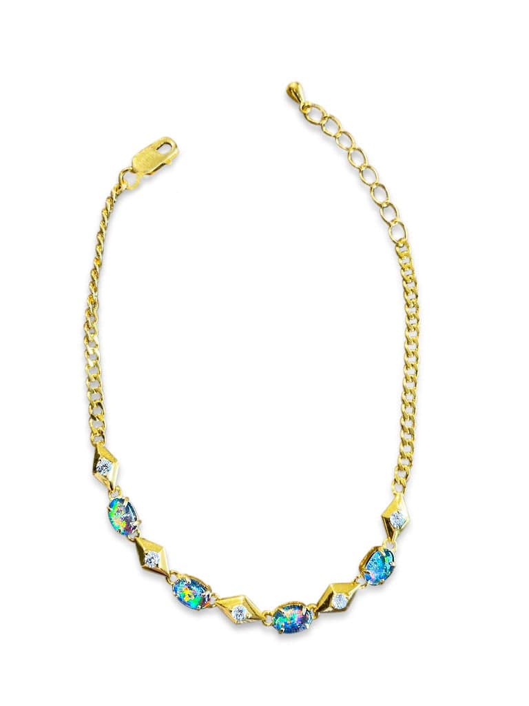 Sterling Silver Gold plated Opal triplet and crystal bracelet - Masterpiece Jewellery Opal & Gems Sydney Australia | Online Shop