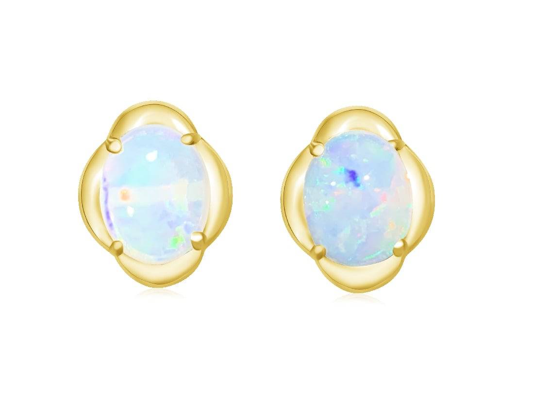 Gold Plated Sterling Silver 9x7mm White Opal earrings - Masterpiece Jewellery Opal & Gems Sydney Australia | Online Shop