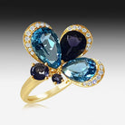 18kt Yellow Gold floral design Blue Topaz and Iolite diamond ring - Masterpiece Jewellery Opal & Gems Sydney Australia | Online Shop