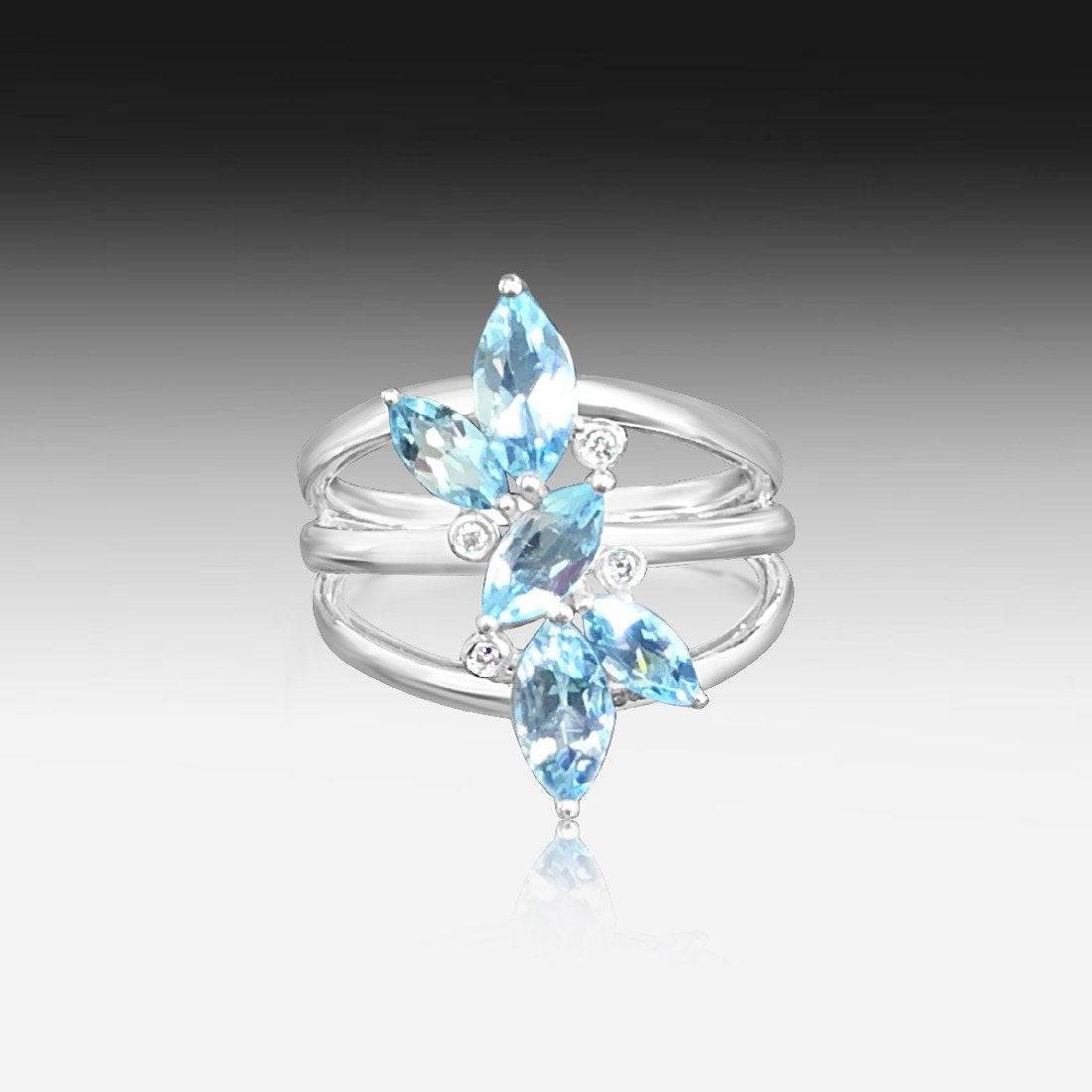 9kt White Gold Aquamarine and DIamond ring - Masterpiece Jewellery Opal & Gems Sydney Australia | Online Shop