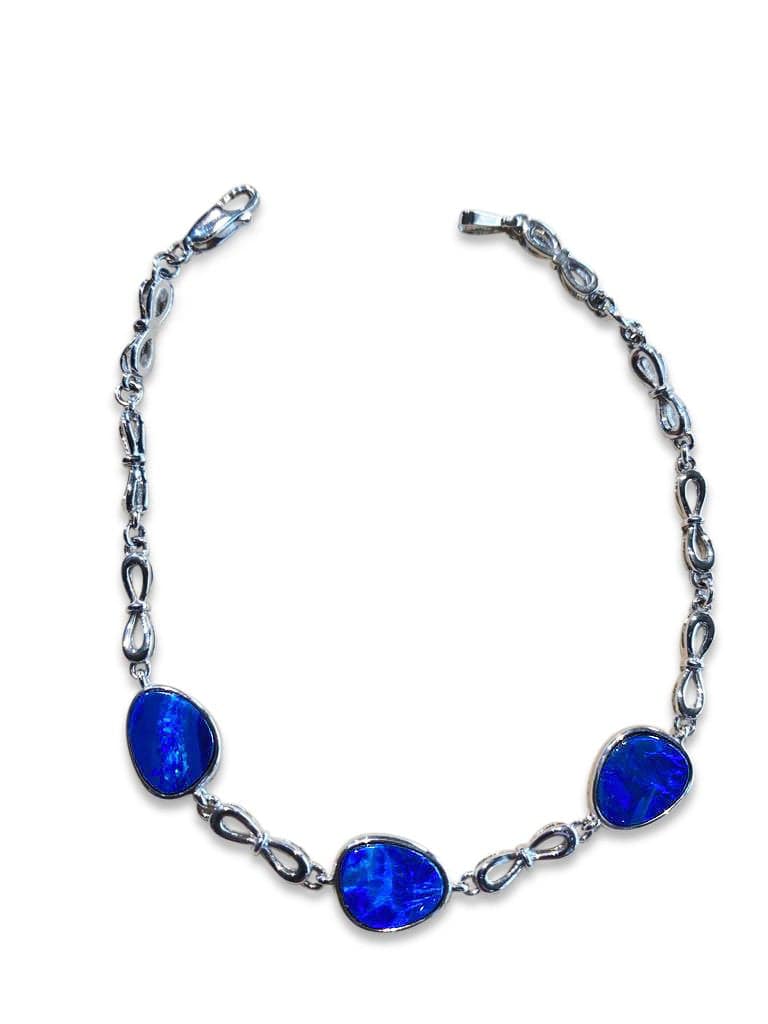 Sterling Silver bracelet with 3 Natural Opal and ironstone backing doublet in bezel set. - Masterpiece Jewellery Opal & Gems Sydney Australia | Online Shop