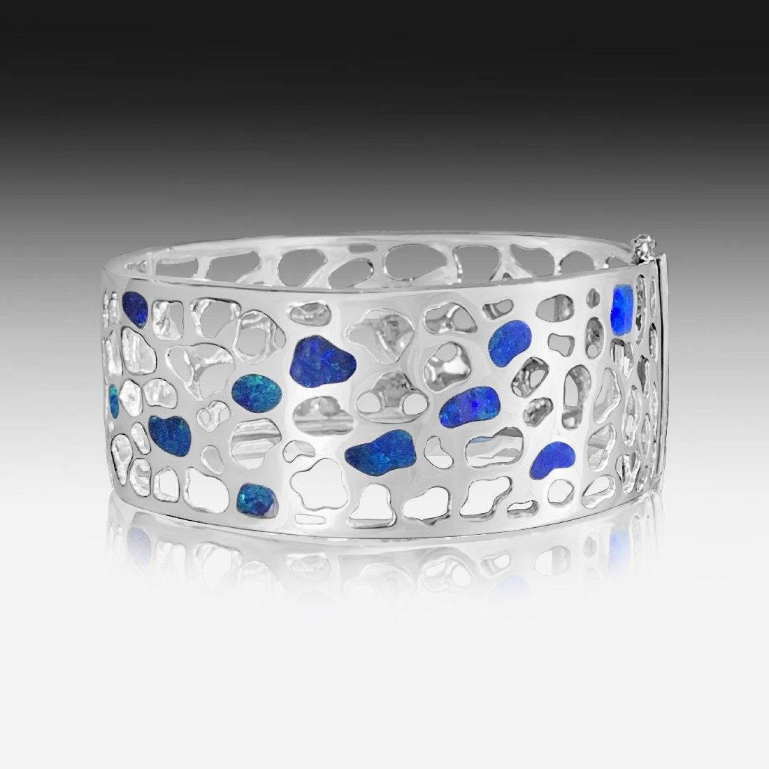 Sterling Silver Opal Bangle - Masterpiece Jewellery Opal & Gems Sydney Australia | Online Shop