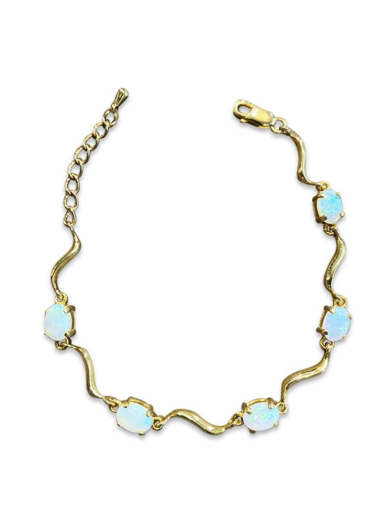 Sterling sliver yellow gold plated bracelet set with 5 Australian White Opal - Masterpiece Jewellery Opal & Gems Sydney Australia | Online Shop