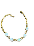 Sterling sliver yellow gold plated bracelet set with 5 Australian White Opal - Masterpiece Jewellery Opal & Gems Sydney Australia | Online Shop