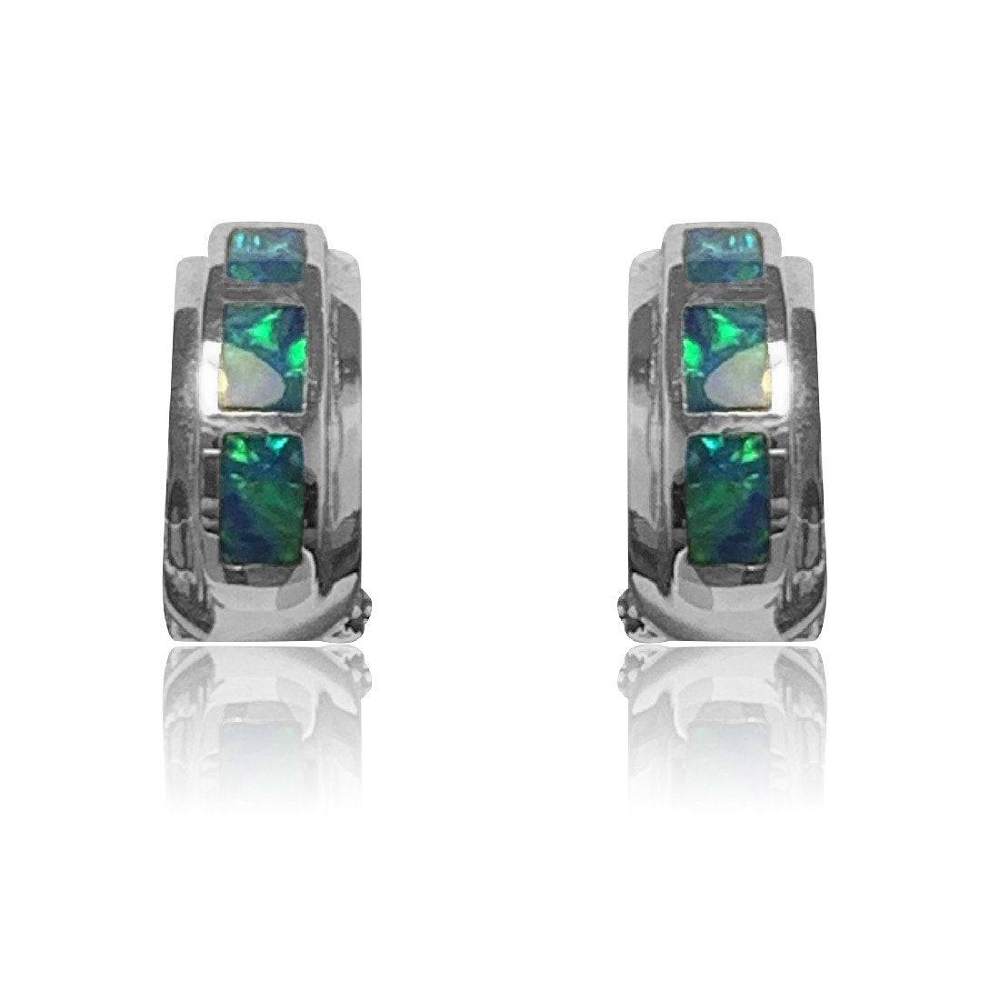 14kt White Gold Inlay Opal earrings - Masterpiece Jewellery Opal & Gems Sydney Australia | Online Shop