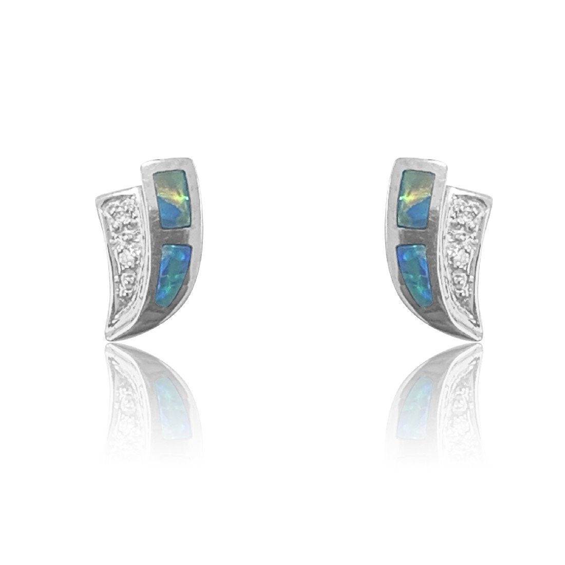 14kt White Gold Opal and diamond earrings - Masterpiece Jewellery Opal & Gems Sydney Australia | Online Shop