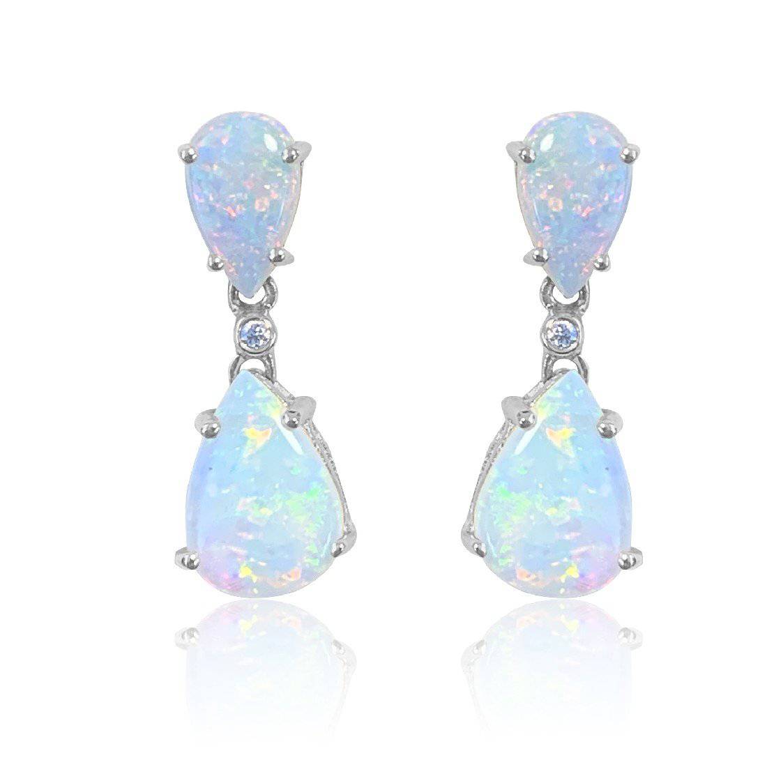 14kt White Gold Opal dangling earrings - Masterpiece Jewellery Opal & Gems Sydney Australia | Online Shop