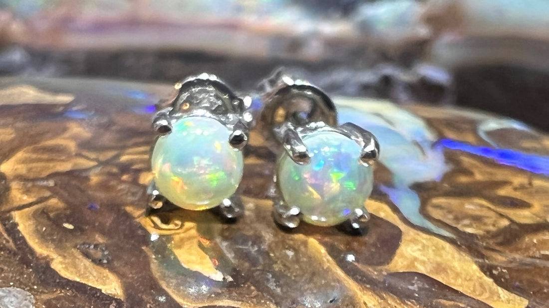 9kt White gold Opal studs - Masterpiece Jewellery Opal & Gems Sydney Australia | Online Shop
