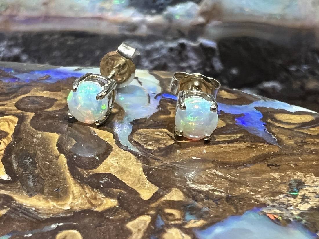 9kt White gold Opal studs - Masterpiece Jewellery Opal & Gems Sydney Australia | Online Shop