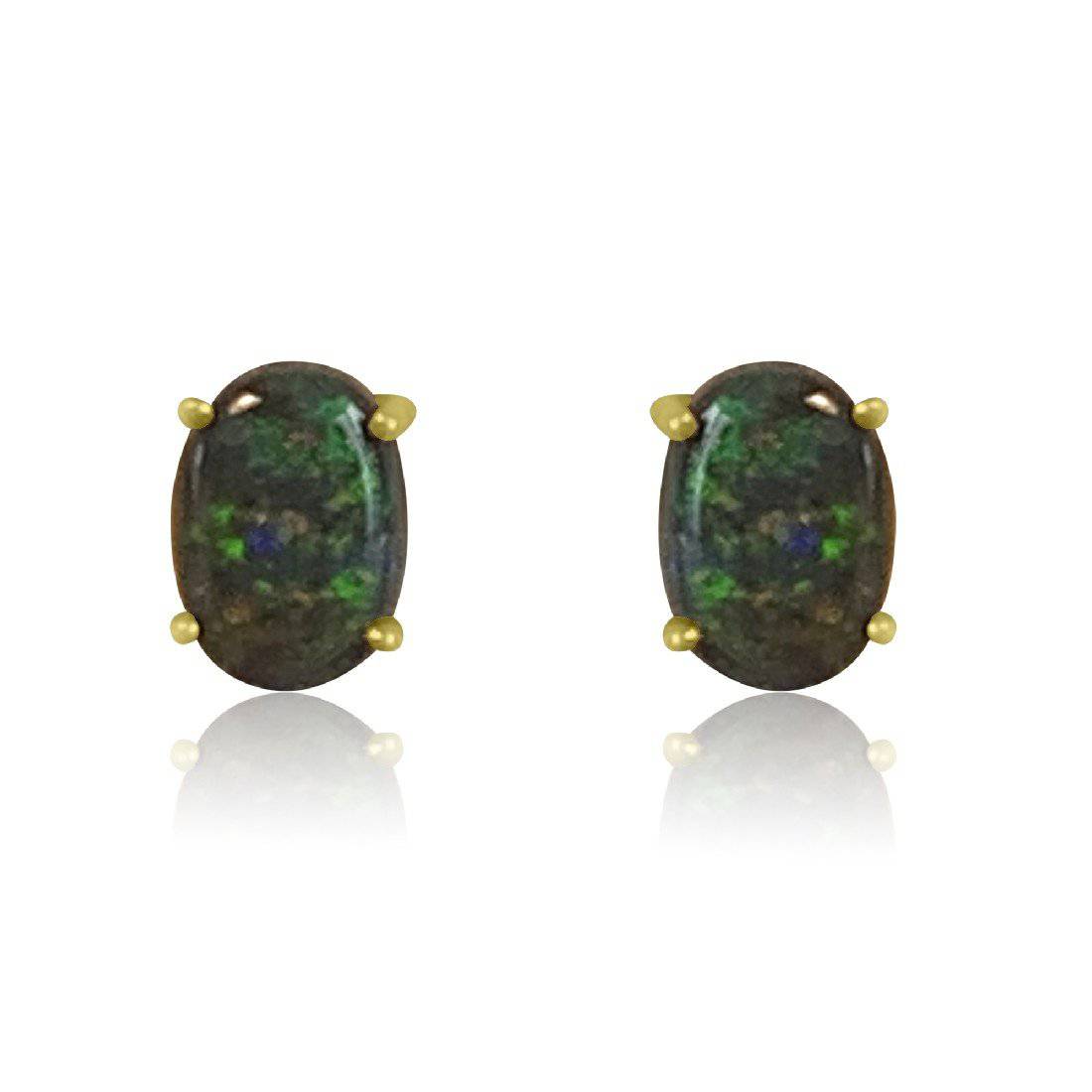 9kt Yellow Gold Black Opal studs - Masterpiece Jewellery Opal & Gems Sydney Australia | Online Shop