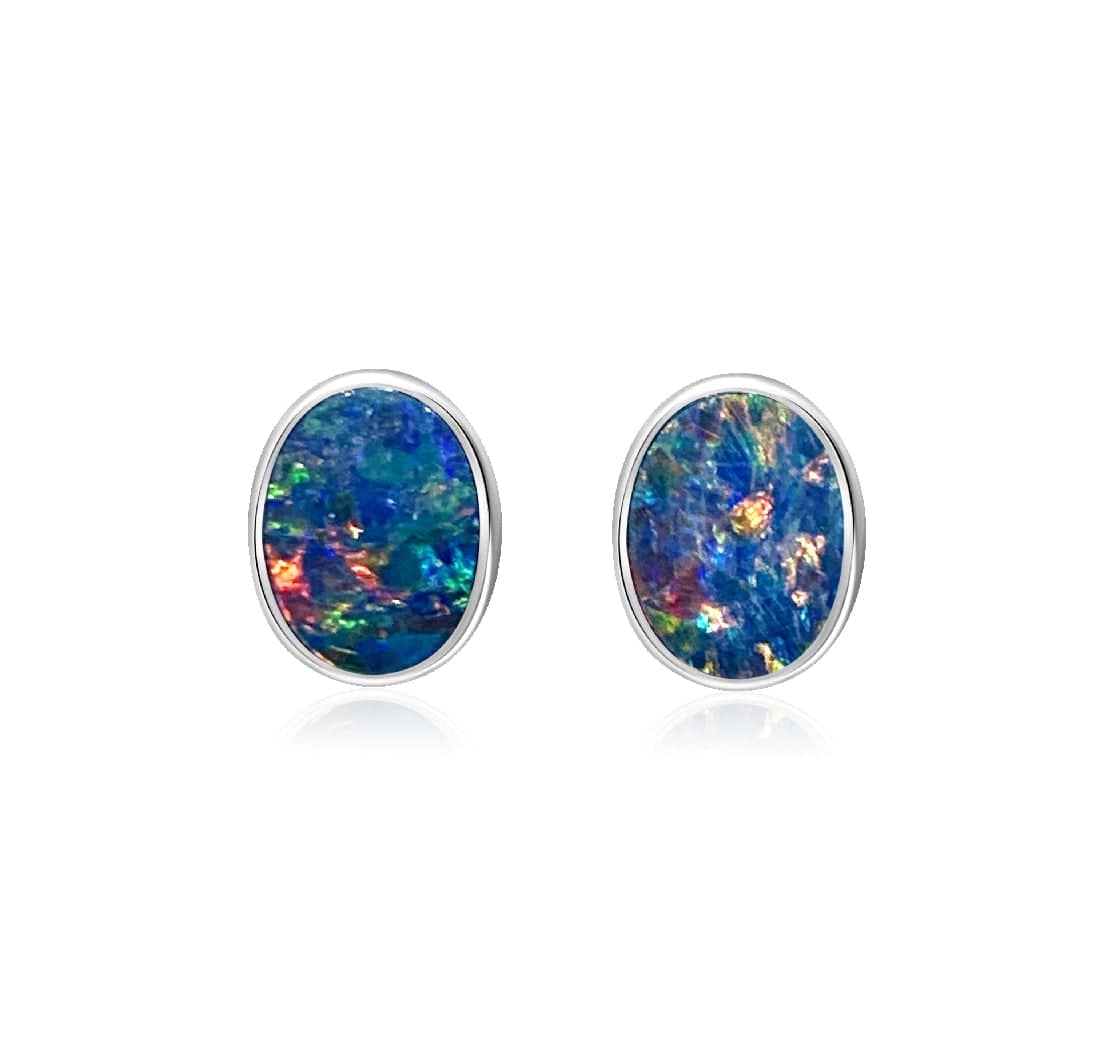 Pair of 9kt White Gold Opal earrings - Masterpiece Jewellery Opal & Gems Sydney Australia | Online Shop
