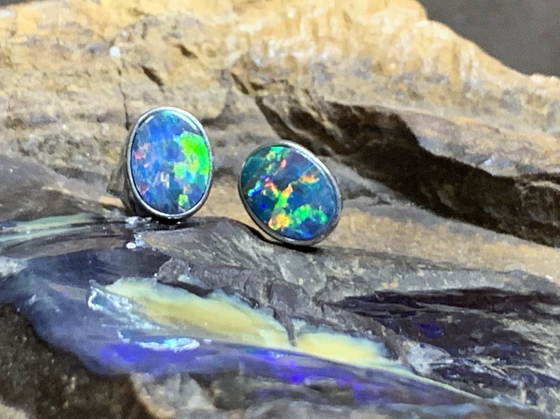 Pair of 9kt White Gold Opal earrings - Masterpiece Jewellery Opal & Gems Sydney Australia | Online Shop