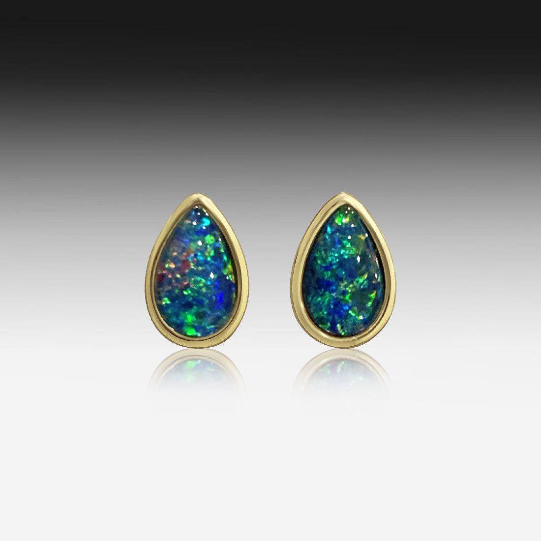 Sterling Silver Gold Plated Opal Triplet teardrop studs - Masterpiece Jewellery Opal & Gems Sydney Australia | Online Shop