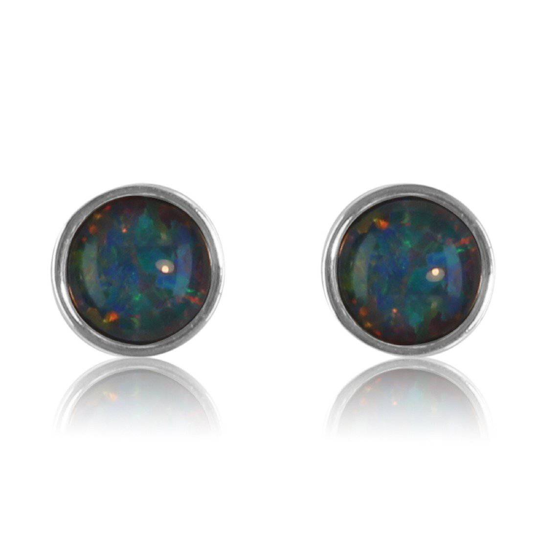 Sterling Silver Opal triplet round studs - Masterpiece Jewellery Opal & Gems Sydney Australia | Online Shop