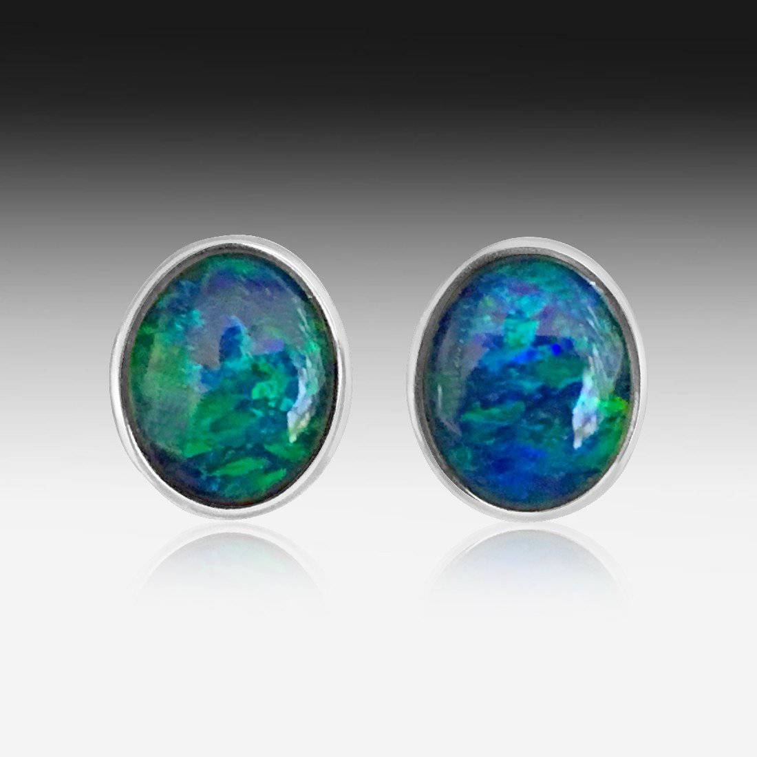 Sterling Silver Opal Triplet studs 10x8mm - Masterpiece Jewellery Opal & Gems Sydney Australia | Online Shop