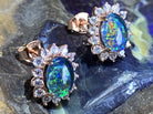 Sterling Silver Rose Gold plated Cluster 8x6mm Opal triplet studs - Masterpiece Jewellery Opal & Gems Sydney Australia | Online Shop