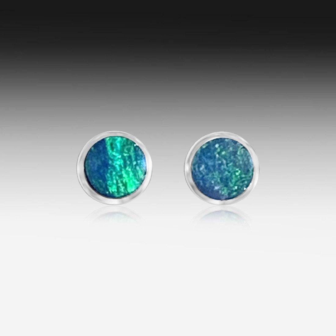 Sterling Silver round 5mm Opal studs - Masterpiece Jewellery Opal & Gems Sydney Australia | Online Shop