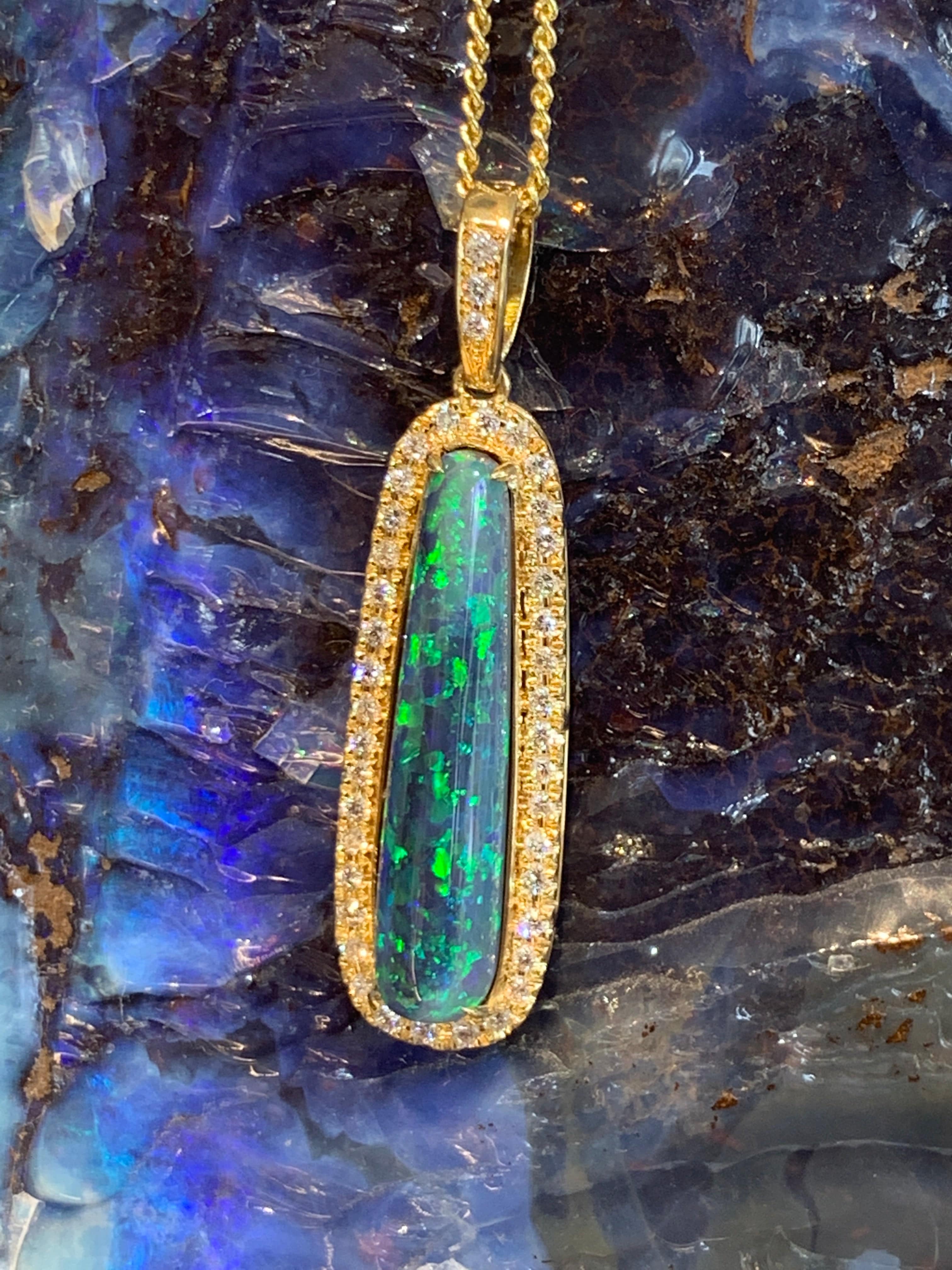 18kt Yellow Gold Black Opal and Diamond pendant - Masterpiece Jewellery Opal & Gems Sydney Australia | Online Shop