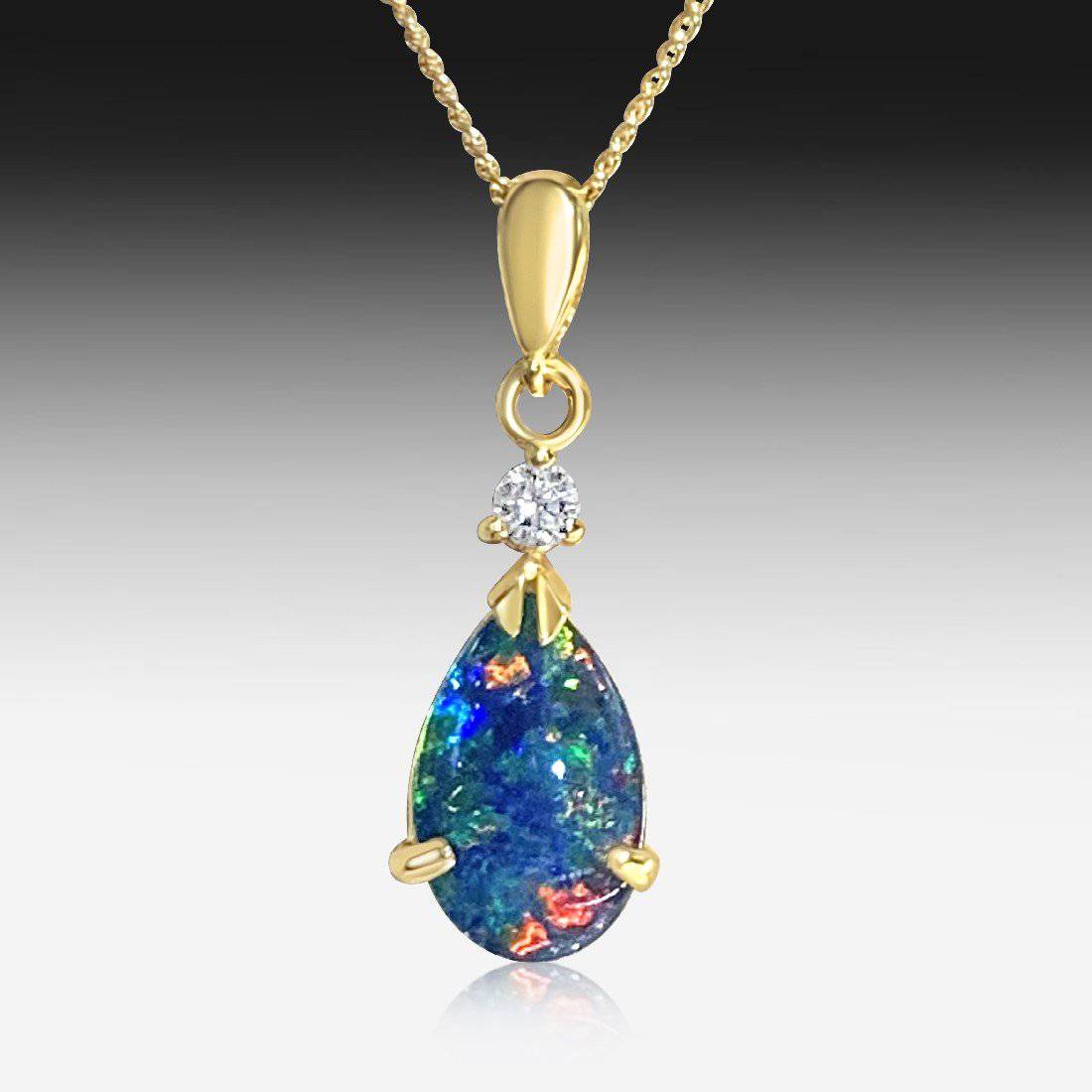 Sterling Silver Gold plated Opal triplet and cubic zirconia pendant - Masterpiece Jewellery Opal & Gems Sydney Australia | Online Shop