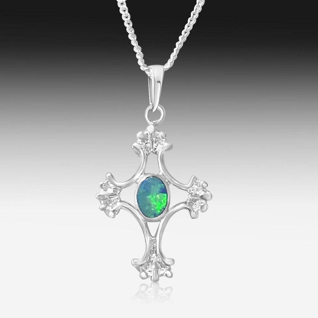 Sterling Silver Opal cross pendant - Masterpiece Jewellery Opal & Gems Sydney Australia | Online Shop