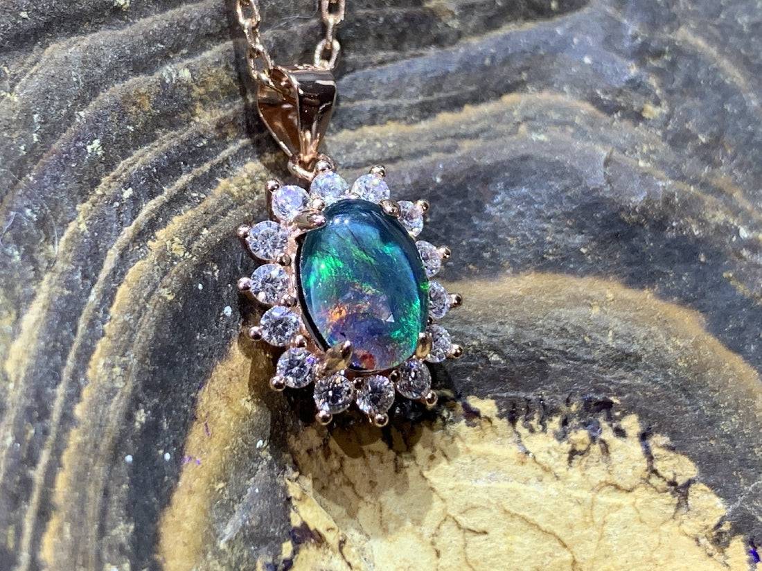 Sterling Silver Rose Gold plated Opal triplet cluster pendant - Masterpiece Jewellery Opal & Gems Sydney Australia | Online Shop
