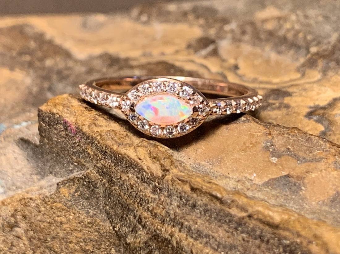 14KT ROSE GOLD OPAL AND DIAMOND RING - Masterpiece Jewellery Opal & Gems Sydney Australia | Online Shop