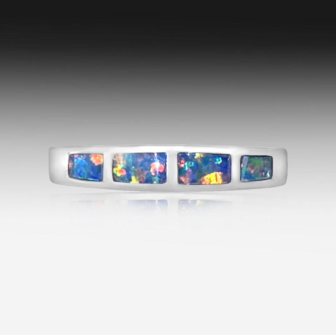 14kt White Gold Opal band - Masterpiece Jewellery Opal & Gems Sydney Australia | Online Shop