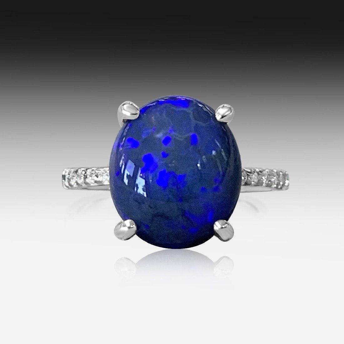 14kt Yellow Gold Black Opal diamond ring - Masterpiece Jewellery Opal & Gems Sydney Australia | Online Shop