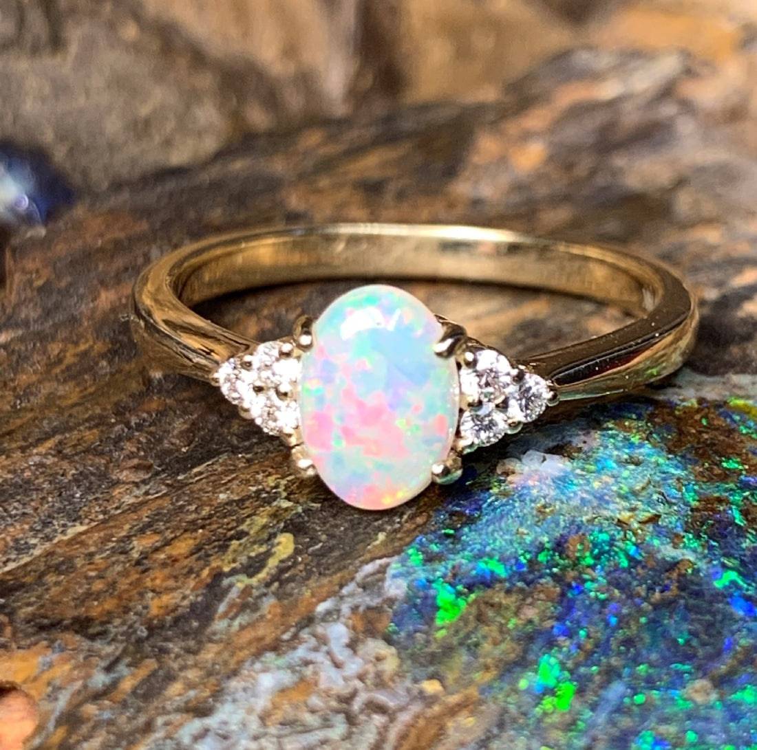 14kt Yellow Gold Opal and Diamond ring - Masterpiece Jewellery Opal & Gems Sydney Australia | Online Shop