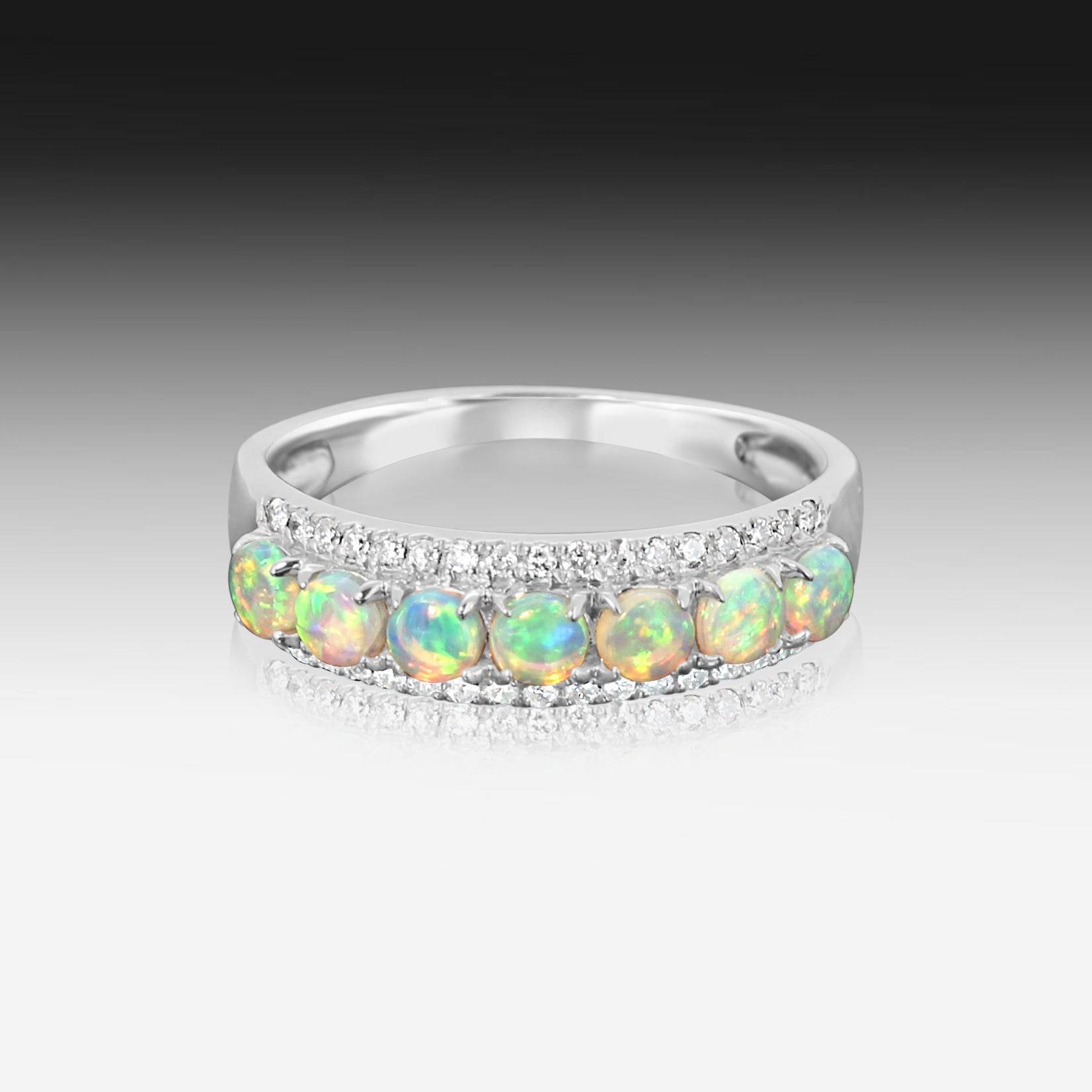 18kt White Gold 3 row eternity Opal and diamond ring - Masterpiece Jewellery Opal & Gems Sydney Australia | Online Shop