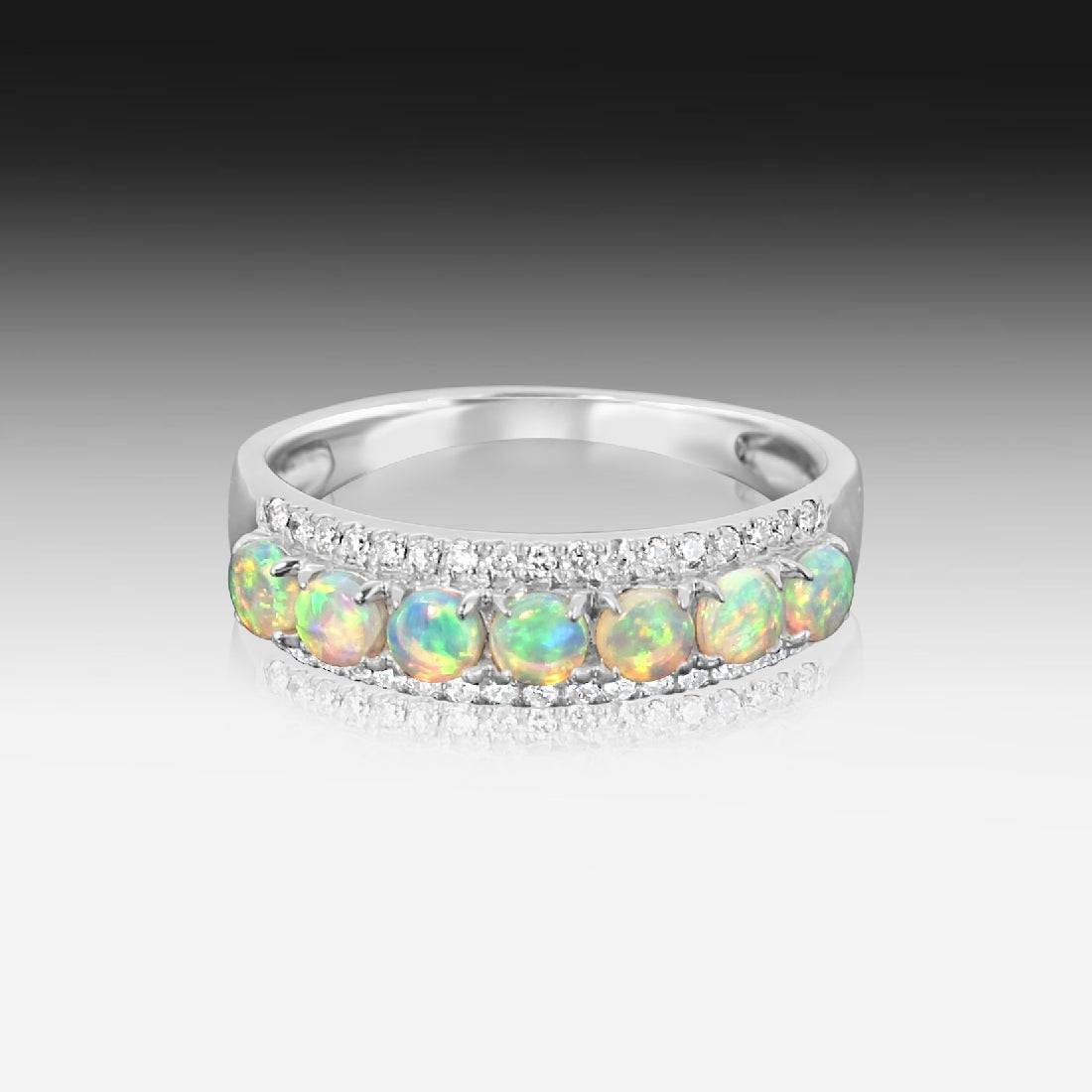 18kt White Gold 3 row eternity Opal and diamond ring - Masterpiece Jewellery Opal & Gems Sydney Australia | Online Shop