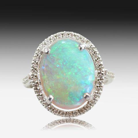 18kt White Gold Black Opal and Diamond ring - Masterpiece Jewellery Opal & Gems Sydney Australia | Online Shop