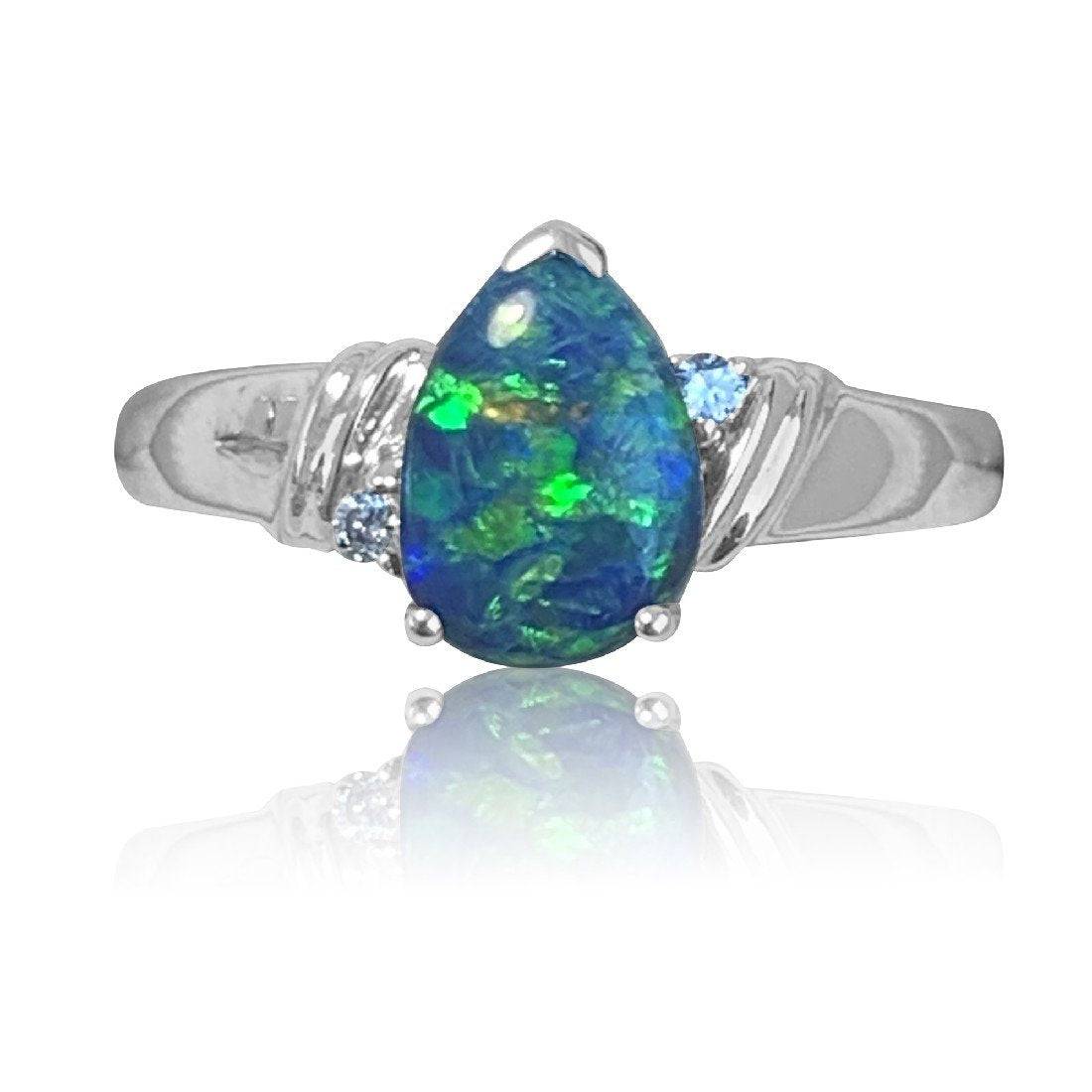 18kt White gold Black Opal and Diamond ring - Masterpiece Jewellery Opal & Gems Sydney Australia | Online Shop
