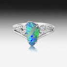 18kt White Gold Boulder Opal and Diamond ring - Masterpiece Jewellery Opal & Gems Sydney Australia | Online Shop