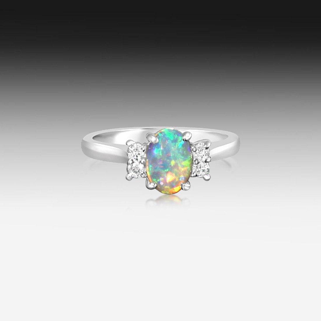 18kt White Gold Opal and Diamond ring - Masterpiece Jewellery Opal & Gems Sydney Australia | Online Shop