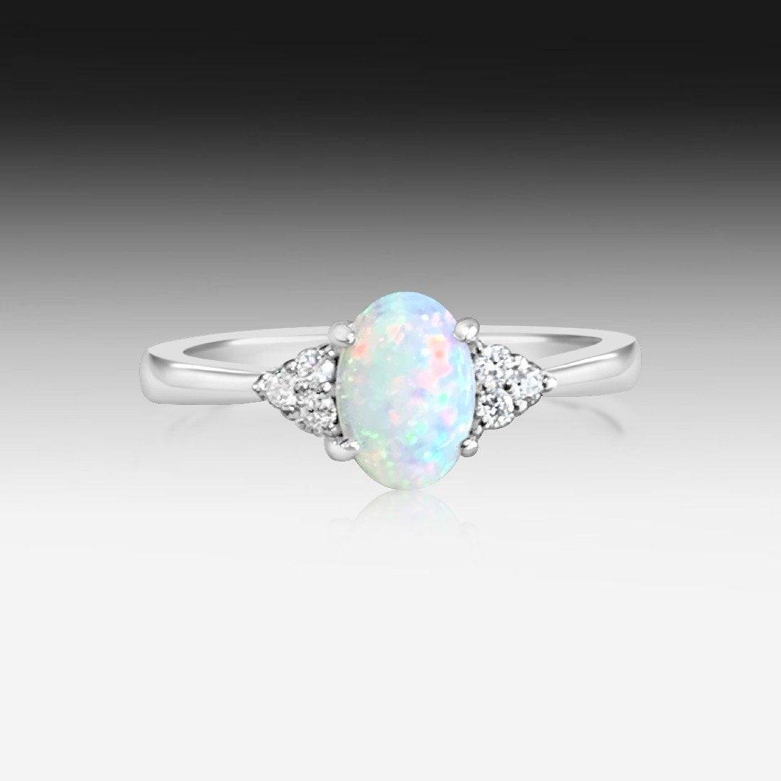 18kt White Gold Opal and Diamond ring - Masterpiece Jewellery Opal & Gems Sydney Australia | Online Shop