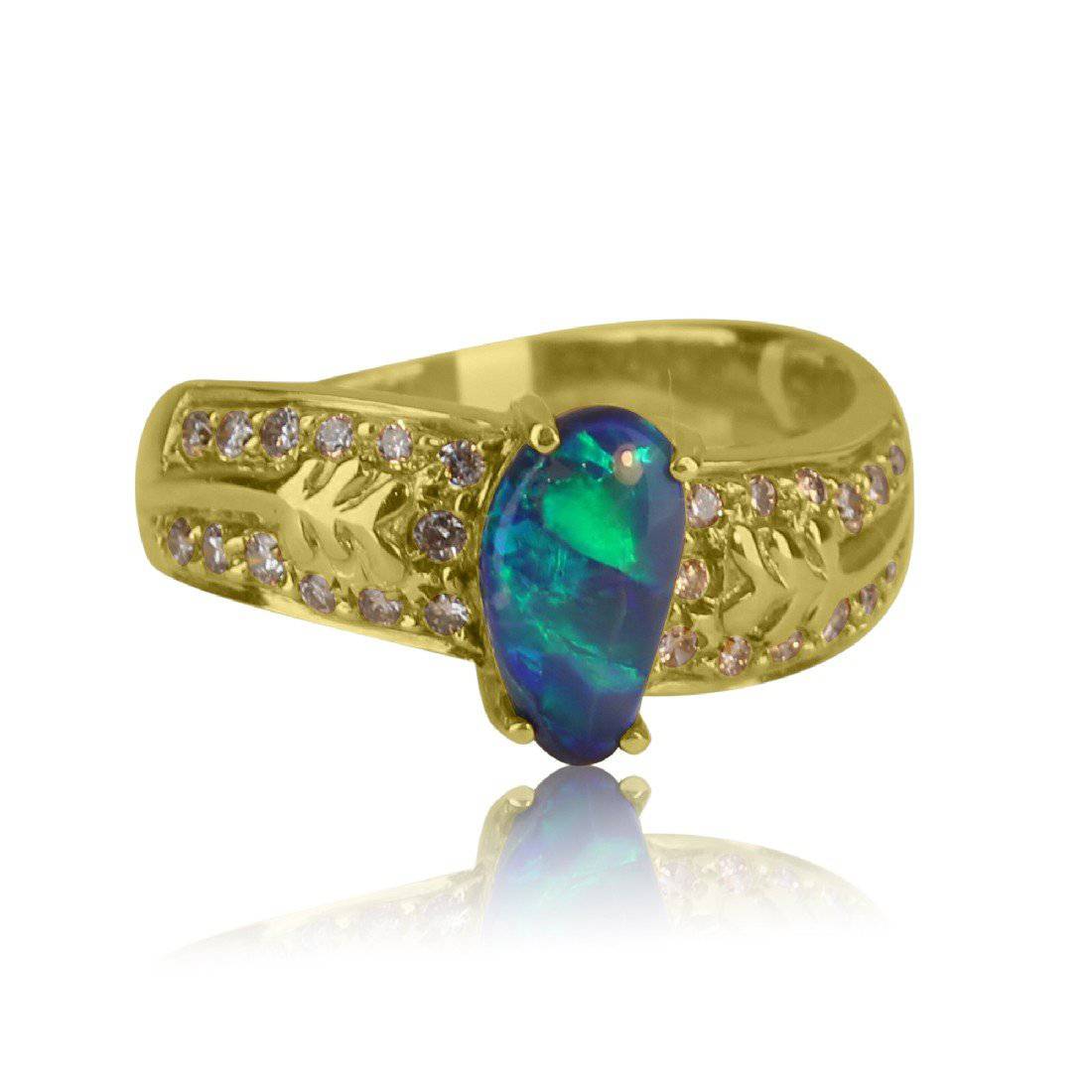 18kt Yellow Gold Black Opal and Diamond ring - Masterpiece Jewellery Opal & Gems Sydney Australia | Online Shop