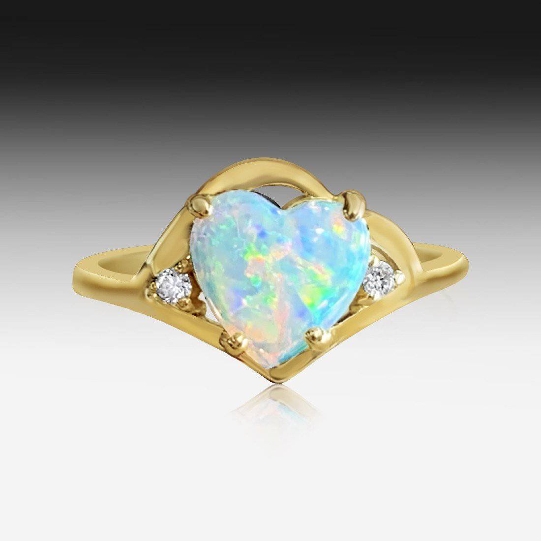 18kt Yellow Gold Heart shape Opal ring - Masterpiece Jewellery Opal & Gems Sydney Australia | Online Shop