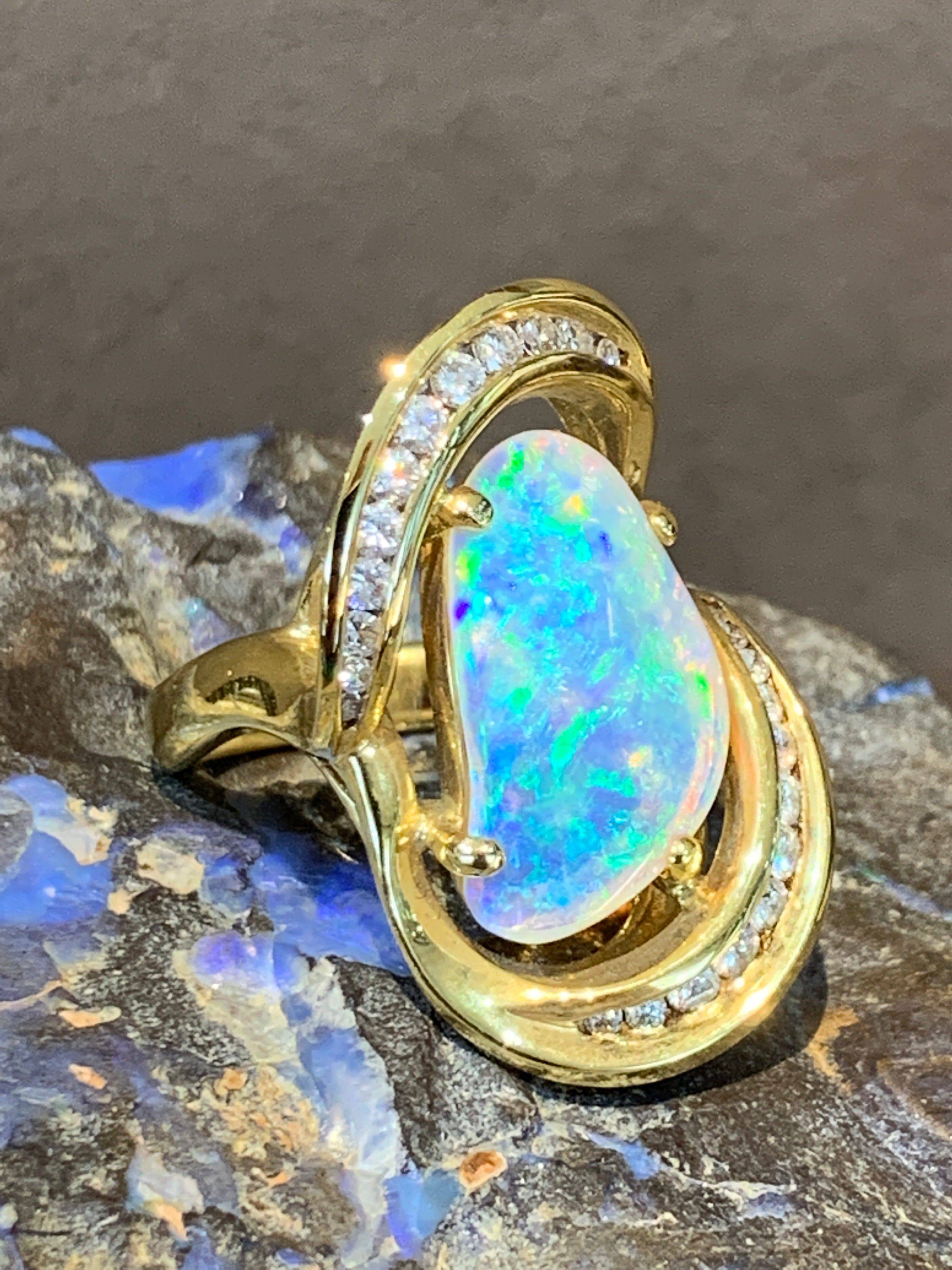 18kt Yellow Gold Opal and Diamond ring - Masterpiece Jewellery Opal & Gems Sydney Australia | Online Shop