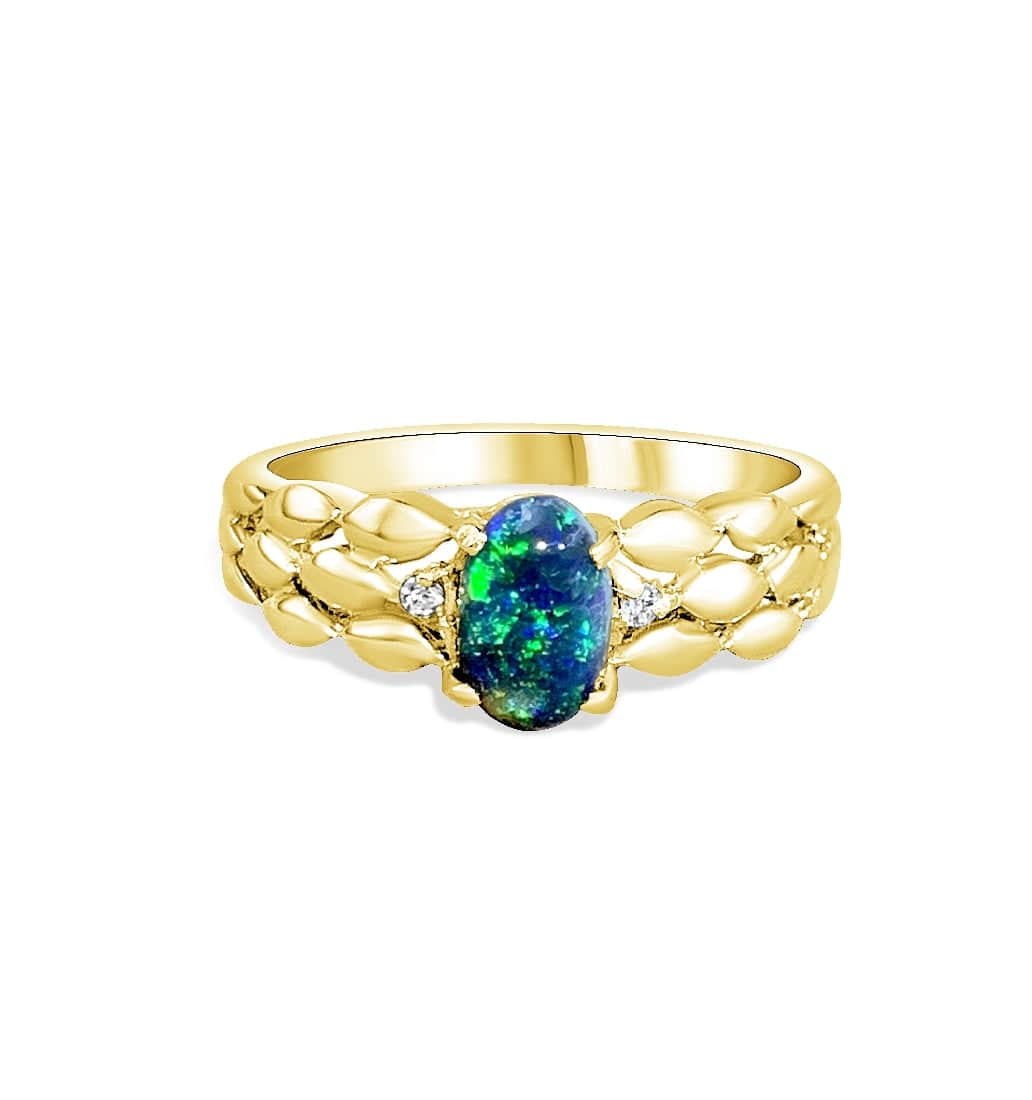 18kt Yellow Gold Black Opal ring - Masterpiece Jewellery Opal & Gems Sydney Australia | Online Shop