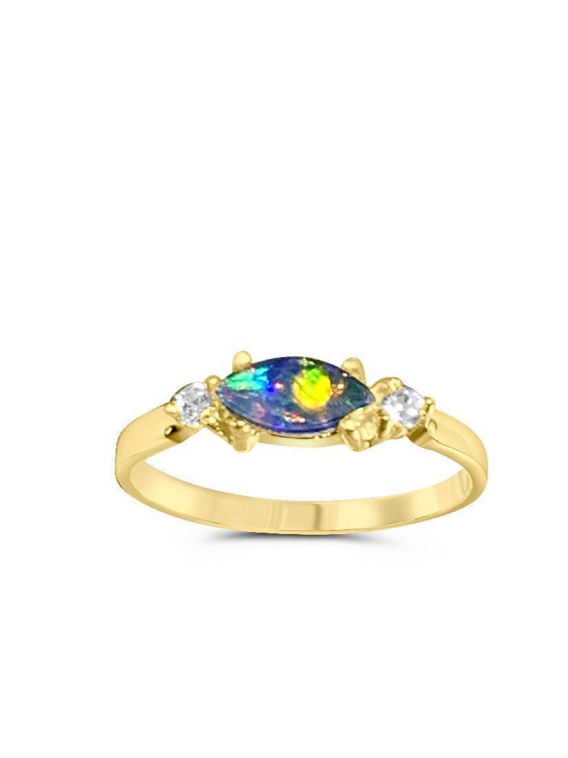 Sterling Silver Gold plated Opal triplet and cubic zirconia ring - Masterpiece Jewellery Opal & Gems Sydney Australia | Online Shop