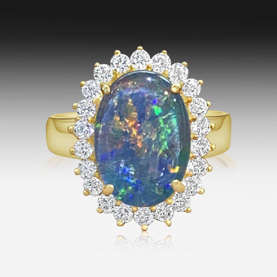 Sterling Silver Gold Plated Opal Triplet cluster ring - Masterpiece Jewellery Opal & Gems Sydney Australia | Online Shop