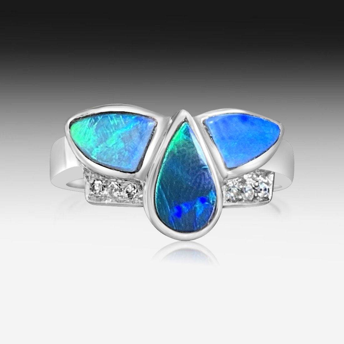 Sterling Silver Opal and diamond ring - Masterpiece Jewellery Opal & Gems Sydney Australia | Online Shop