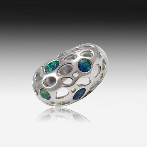 Sterling Sliver opal ring set in Mosaic style - Masterpiece Jewellery Opal & Gems Sydney Australia | Online Shop