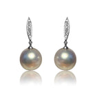 18kt White Gold dangling 12mm Pearl and Diamond earrings - Masterpiece Jewellery Opal & Gems Sydney Australia | Online Shop
