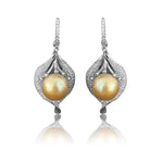 18kt White Gold Golden Pearl and Diamond earrings - Masterpiece Jewellery Opal & Gems Sydney Australia | Online Shop