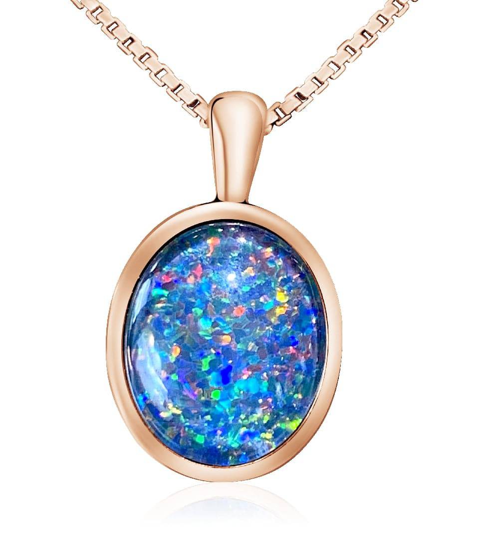 Rose Gold plated 12x10mm Opal triplet bezel set pendant - Masterpiece Jewellery Opal & Gems Sydney Australia | Online Shop